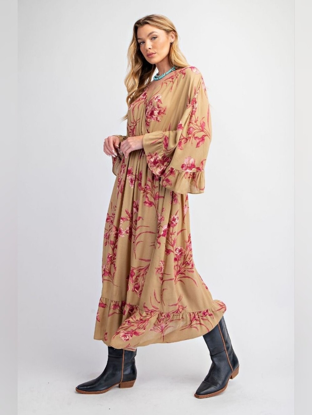 NWT Floral Print Rayon Gauze Surplice Maxi Dress Size S